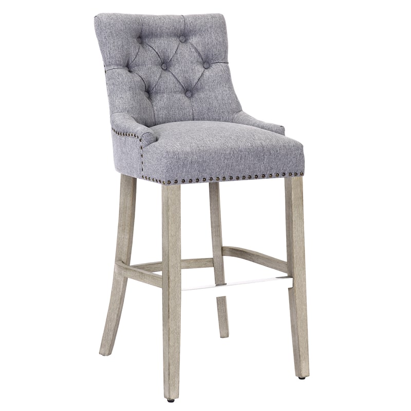 Carter 29" Upholstered Button Tufted Bar Stool, Antique Gray Legs