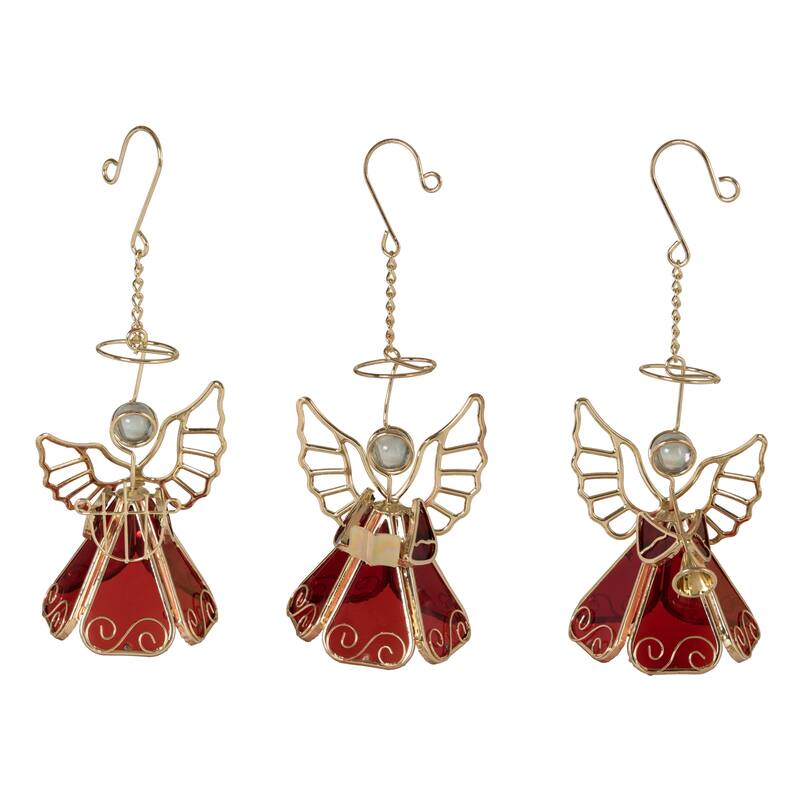Transpac Metal/Glass Instrument Angel Ornament Set of 3 Christmas Home Decorations