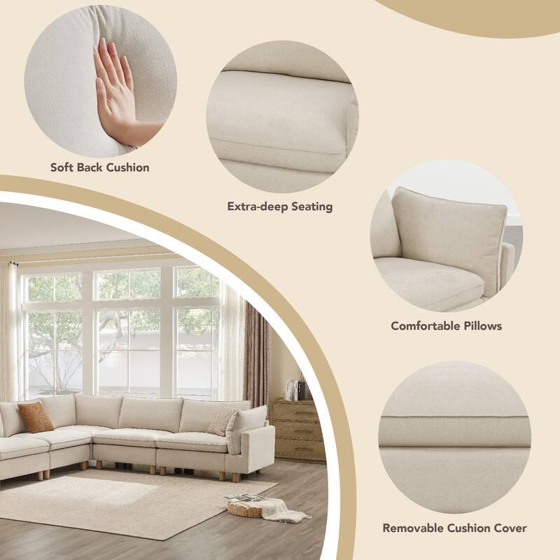 Spruce & Spring Modular Cloud Couch Sofa with Wood Legs for Living Room