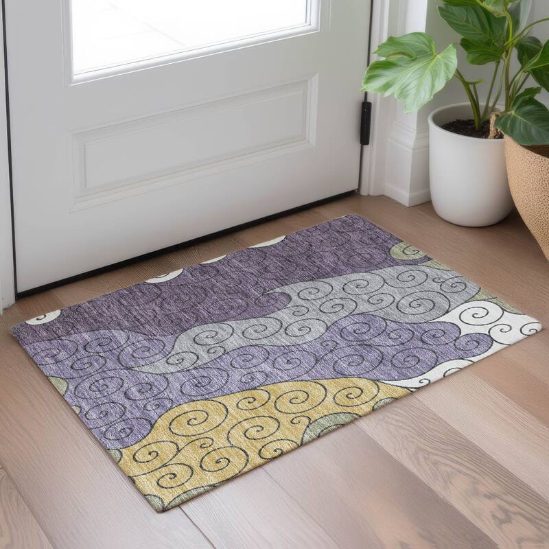 Machine Washable Indoor/ Outdoor Swirly Chantille Rug