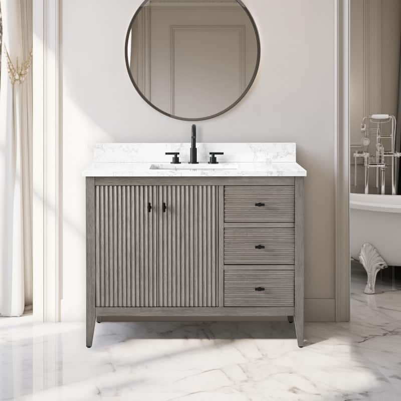 Vanity Art 42" Single Sink Bathroom Vanity Cabinet with Engineered Marble Countertop