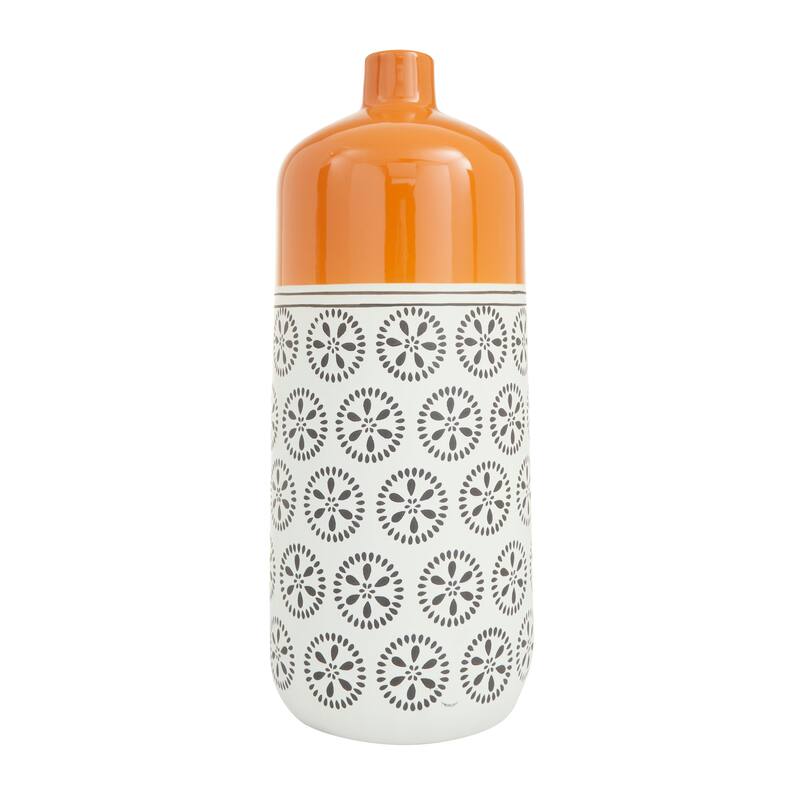 White Ceramic Floral Vase with Orange Tops