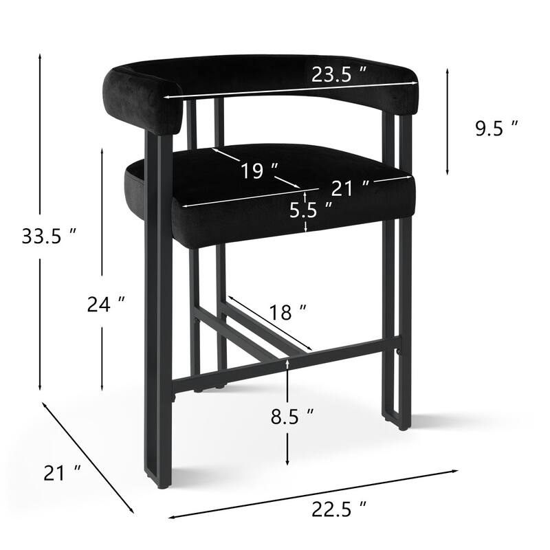 24" Seat Height Upholstered Velvet Solid back Counter Stool (Set os 2)