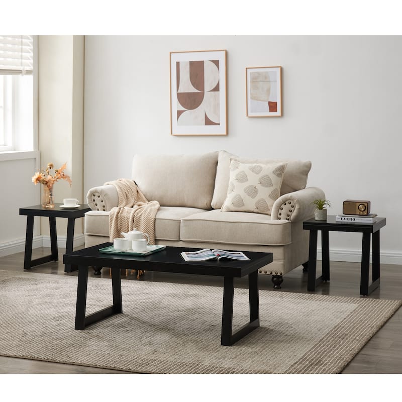 Charlie 3-Piece Modern Wood Coffee and End Table Set - Coffee: 40"L x 20"W x 17"H End: 18"L x 18"W x 18"H - Black