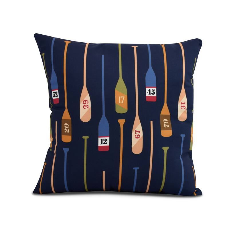 18 x 18 Inch Oar Numbers Geometric Print Outdoor Pillow - Navy