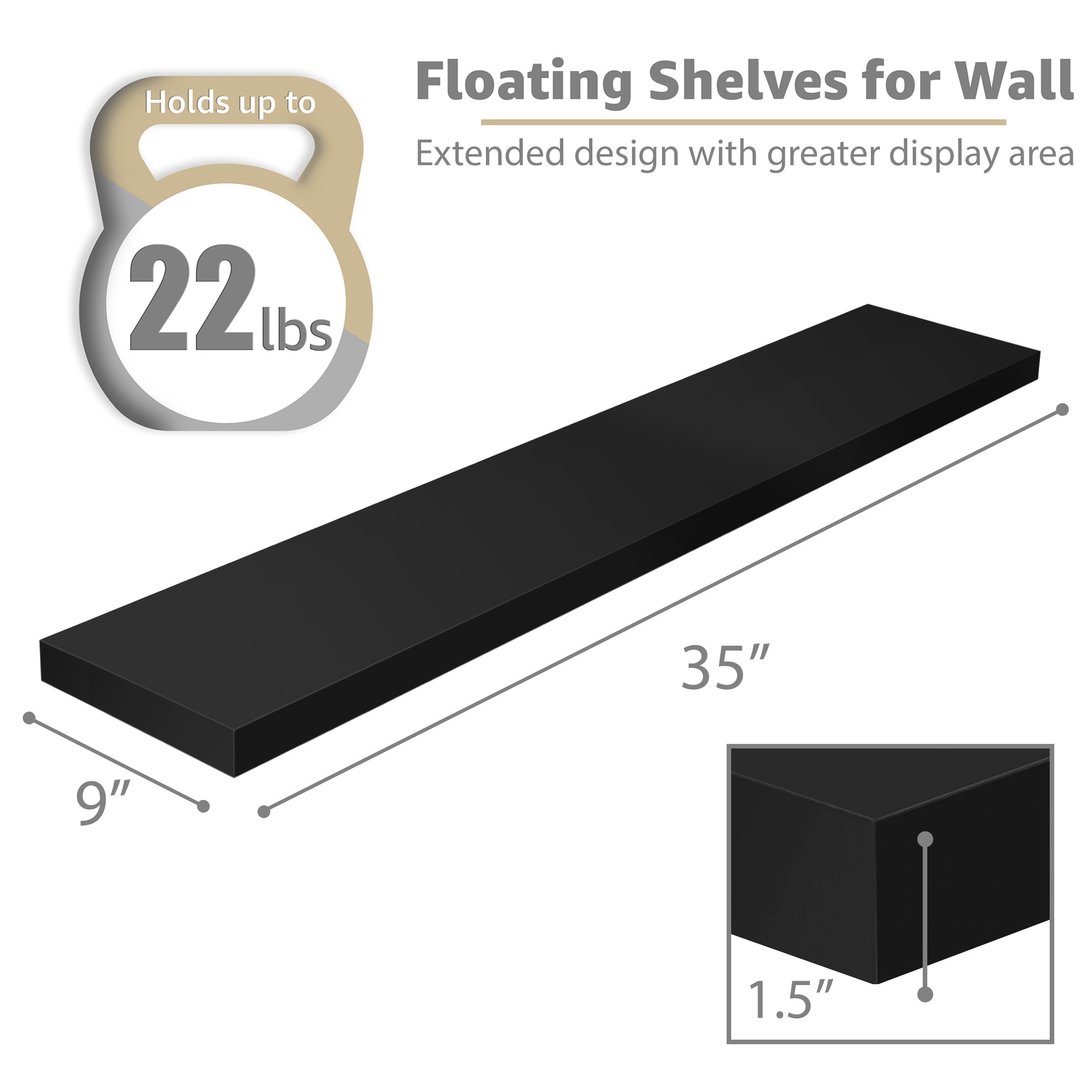 Sorbus Long Floating Shelves for Wall Set of 2 - 35"L x 9"W x 1.5"H