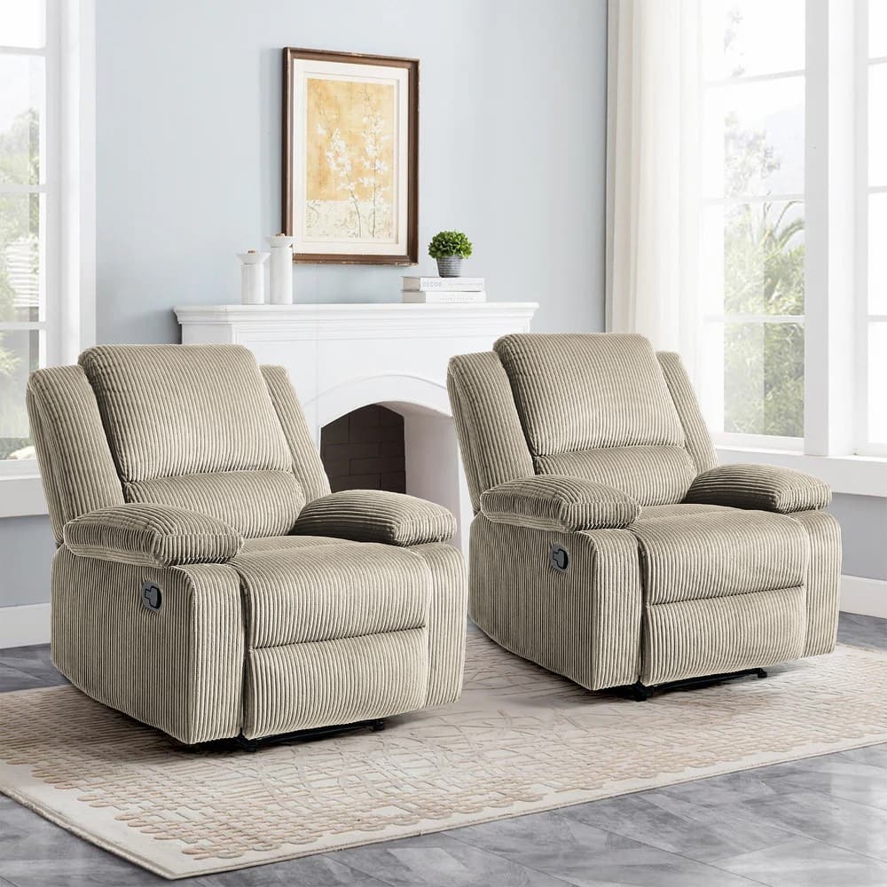 2 Piece Modern Corduroy Upholstery Push Back Manual Recliner Chair