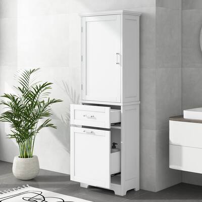 White Tall Bathroom Cabinet with Two Drawer Sizes & Adjustable Shelf, Painted MDF