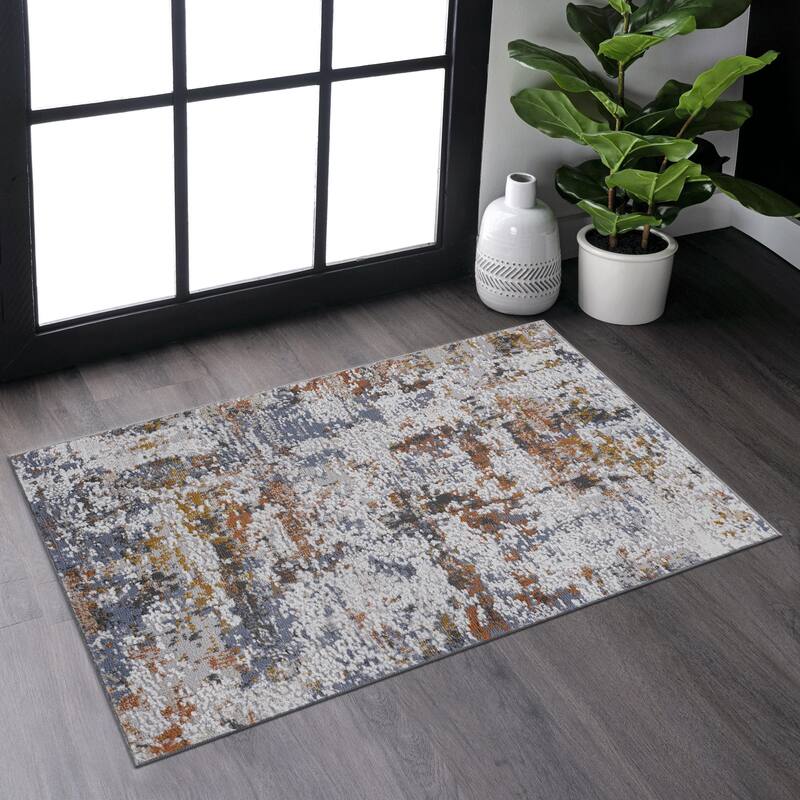 LOOM & LUXE Collection 2X3 Ivory/Blue/Traditional Non-Shedding Area Rug - 36" D x 24" W x 0.28" H