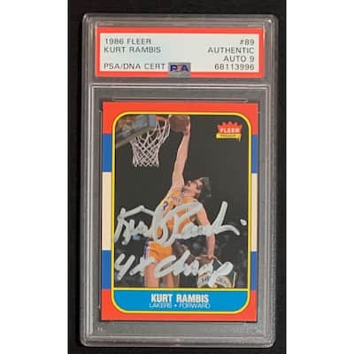 Kurt Rambis 1986 Fleer Basketball Signed Rookie Card #89 4 x CHAMPS Auto Graded PSA 9 - 8'6" x 11'6"
