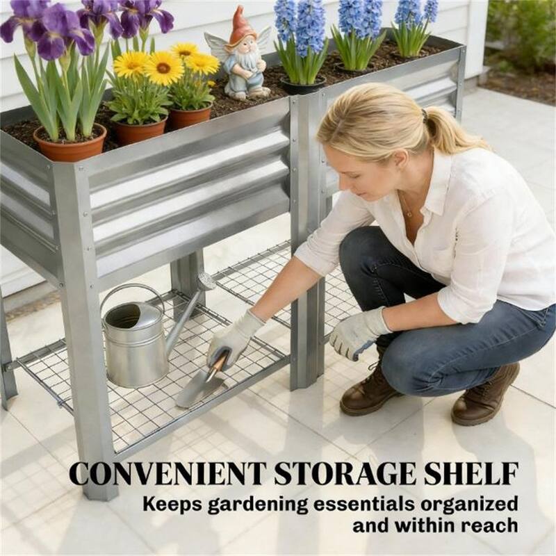 Elevated Garden Bed, Plant Rack, Elevated Flowerpot Box, Planting Box, Silver