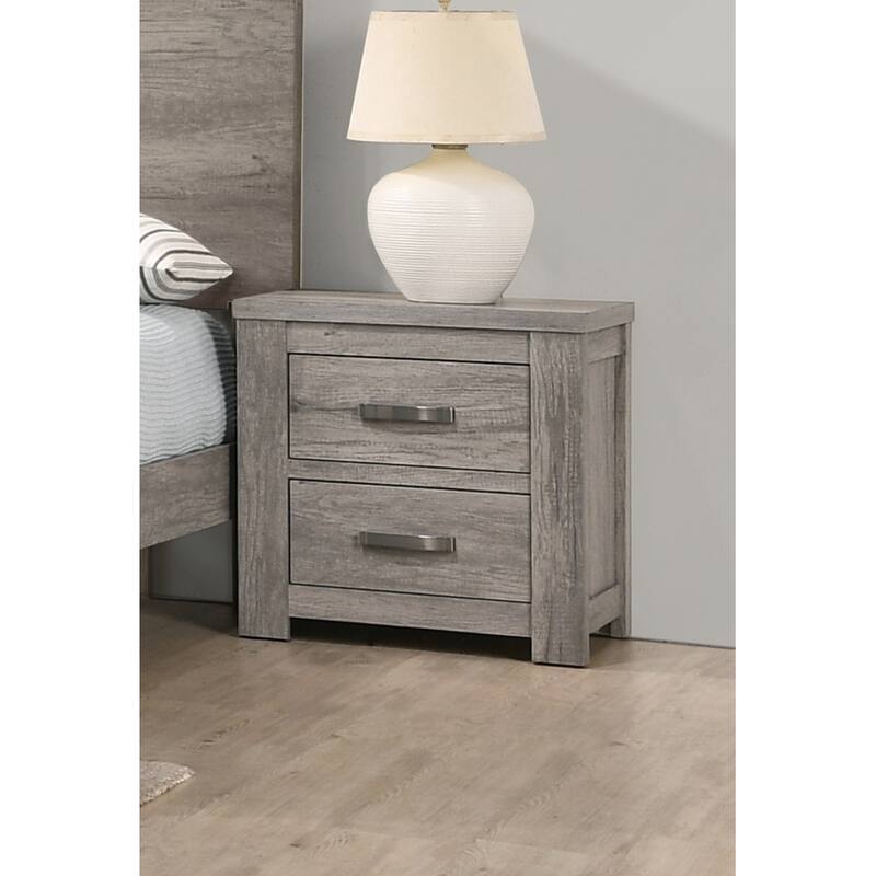 Rustic Light Grey Two Drawer Nightstand, Modern Bedroom Furniture