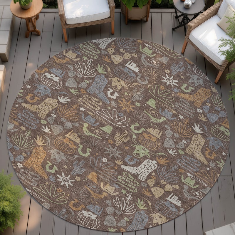 Machine Washable Indoor/ Outdoor Modern Ranch Chantille Rug - Chocolate - 8' x 8'