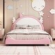 preview thumbnail 1 of 22, Unicorn Shape Headboard Platform Bed Frame with Small Wings, PU Upholstered Panel Bed, Wood Low Profile Bed for Girls Kids
