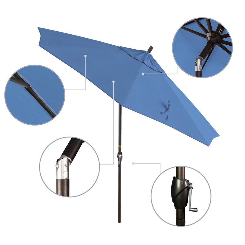 California Umbrella 9' Round Crank Lift Push Button Tilt Bronze Aluminum Patio Umbrella Olefin