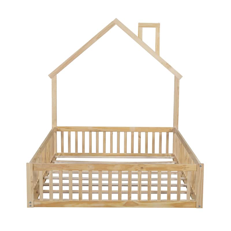 Roomfitters Wood Full Size House Platform Bed with Guardrail