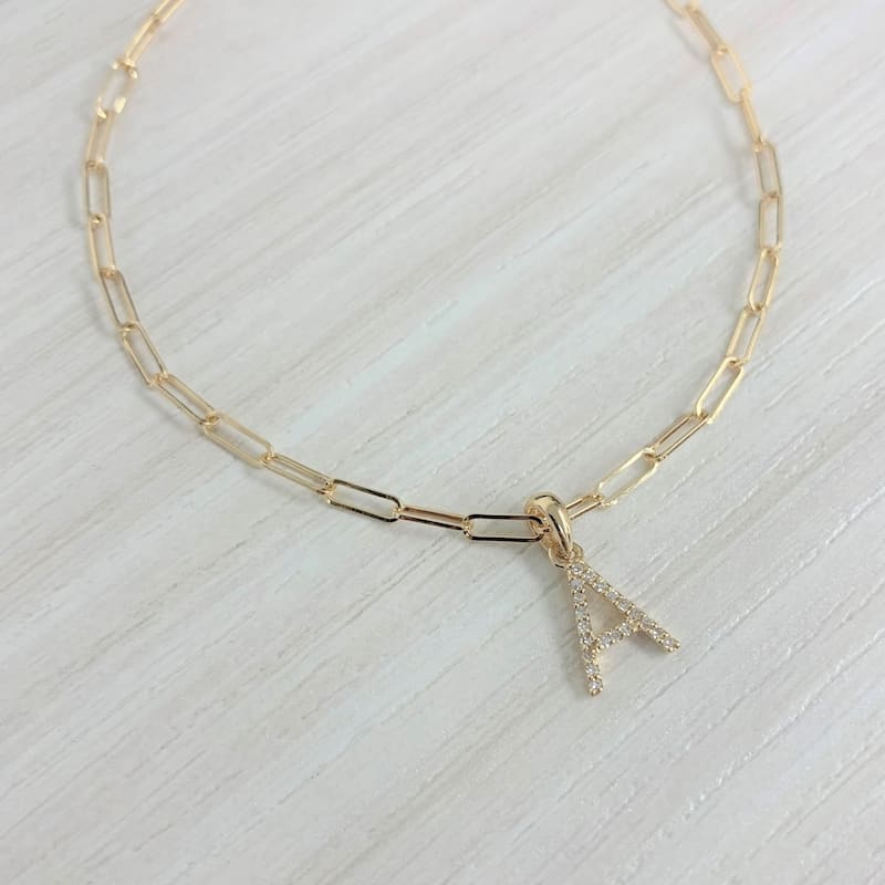 Joelle Collection Diamond Initial Letter A-Z Bracelet Paperclip 14K Gold 7" Chain 1/10 TDW Bracelet