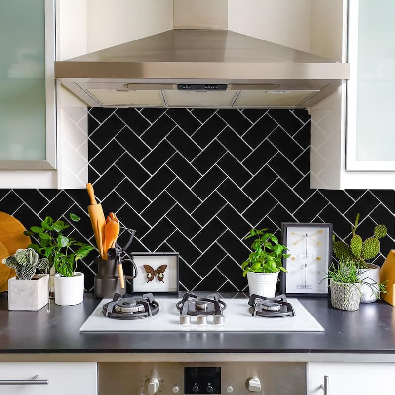 Merola Tile Castillo Matte Black 3" x 6" Ceramic Wall Tile