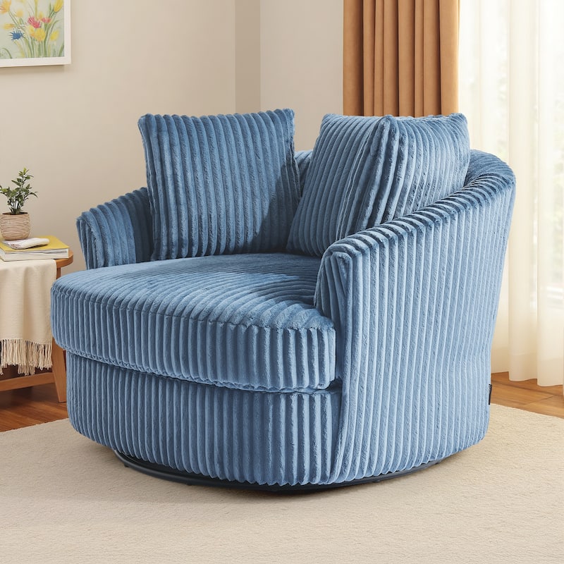 UIXE Oversize 43" Plush Corduroy Swivel Barrel Chair Comfy Accent Chair For Living Room