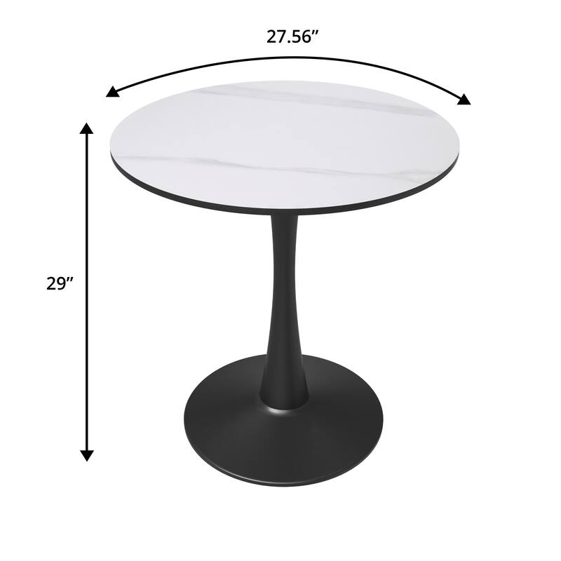 Bristol 27" Round Minimalist Dining Table Sintered Stone Top & Black Iron Pedestal Base for Kitchen & Dining Room
