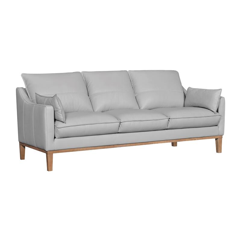 HomeRoots 87" Gray Leather Sofa And Toss Pillows With Brown Legs