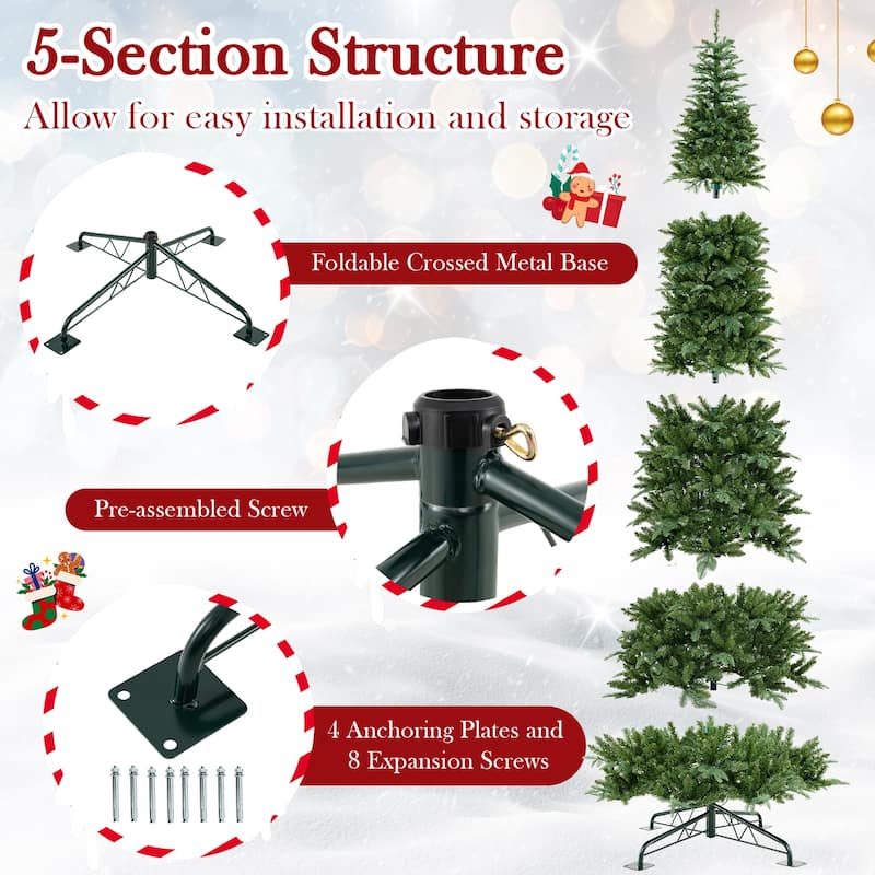 Gymax 12 FT Tall Prelit Hinged Artificial Christmas Tree Quick Power