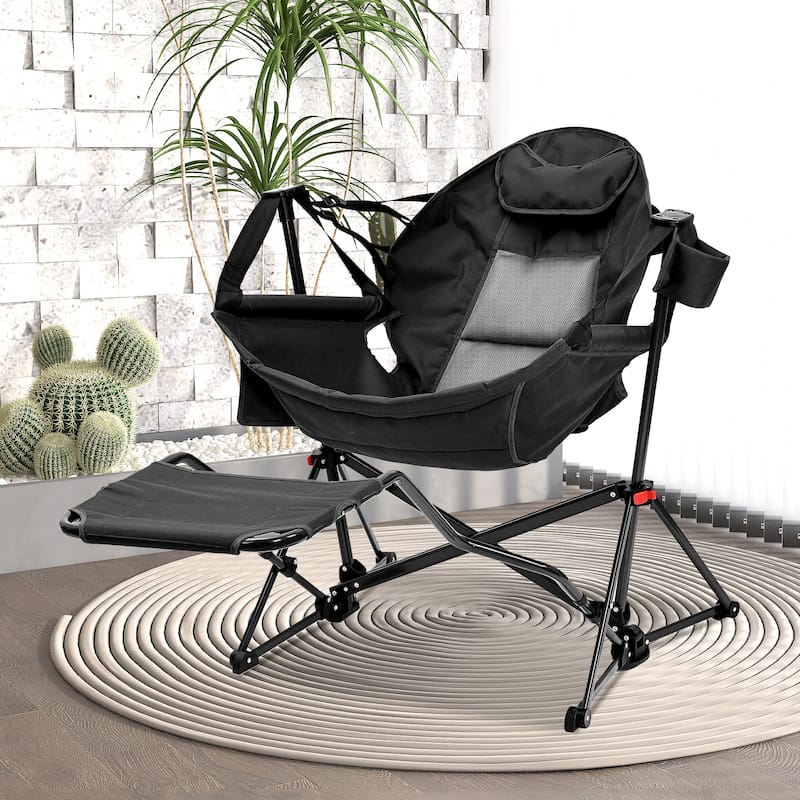 Hammock Camping Chair with Footrest, Outside Foldable Portable Rocking Chairs