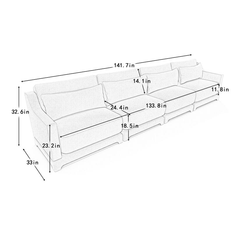 141.7″ Chenille 6-Seater Sofa with Ergonomic Wooden Base & High-Resilience Sponge
