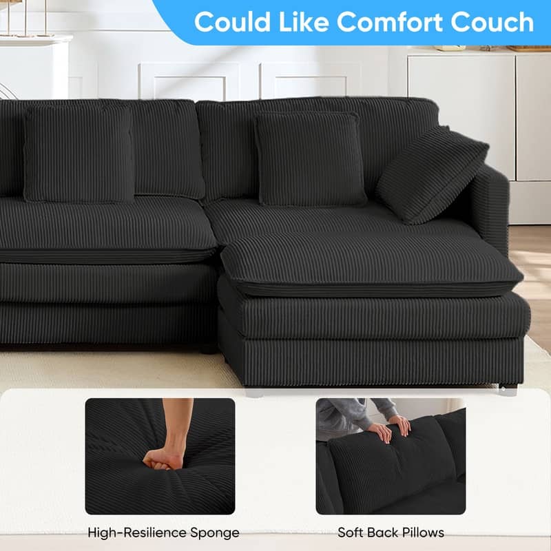 Mixoy 148''Oversized Modular Sectional Sofa, U-Shaped 6-Seater Corduroy Upholstered Deep Seat Sofa with 2 Movable Ottomans - 4+2