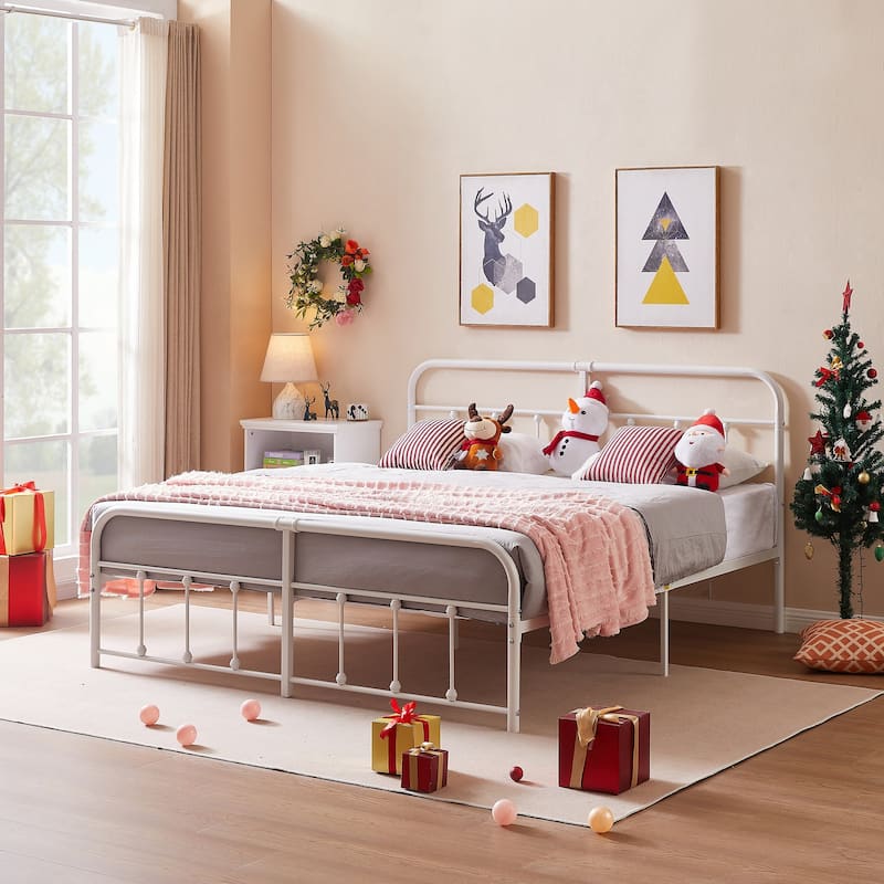 Javlergo Victorian Style Bed Frame with Arched Headboard & Footboard Twin/Full/Queen/King Size Metal Bed No Box Spring Needed