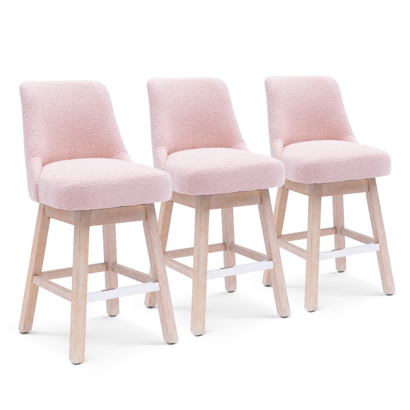 Boucle Polyester Upholstered Swivel Counter Stool - Foot Glides (Set of 3)