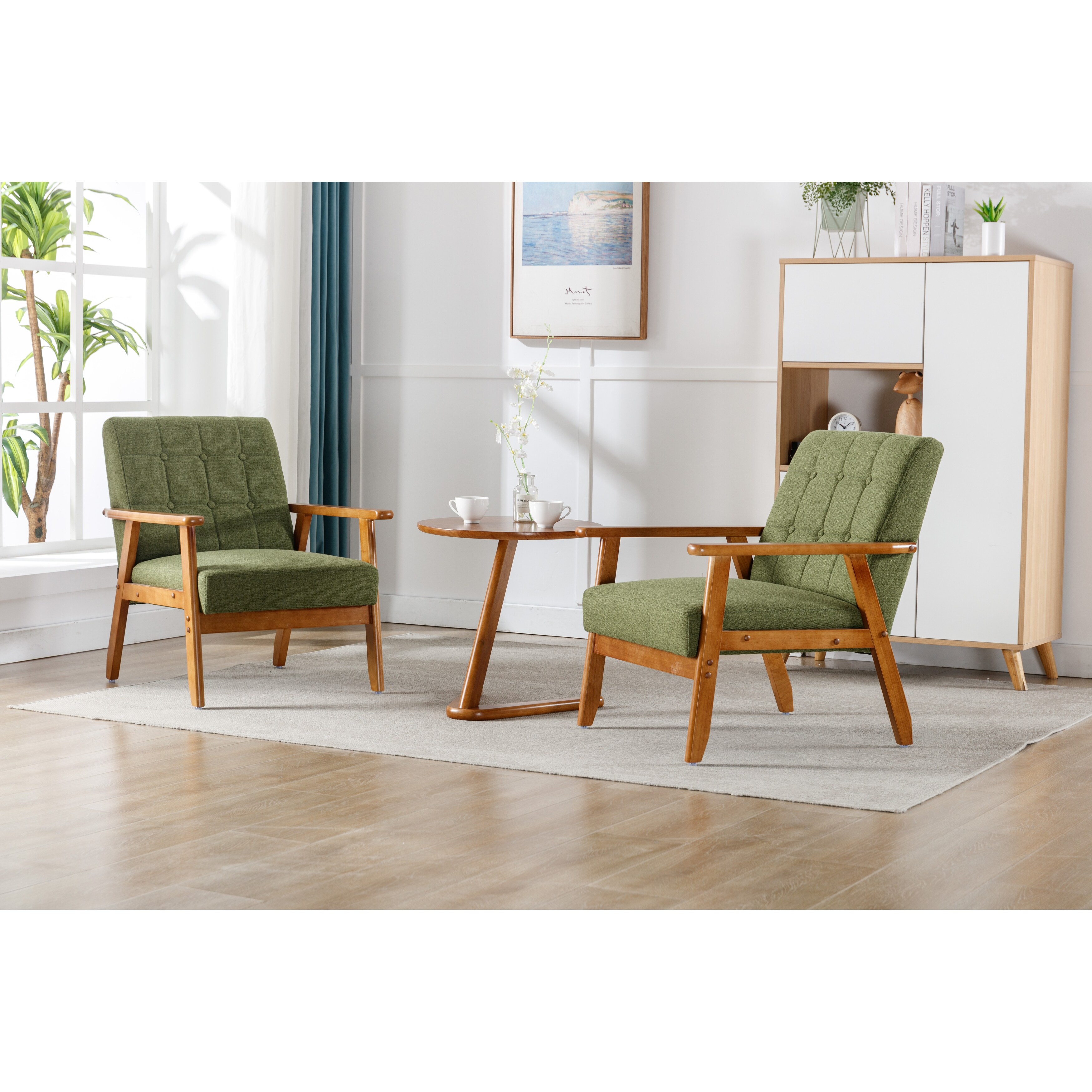 Set of 2 Accent Chairs with Side Table for Living Room Office
