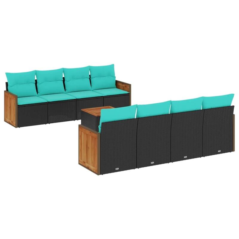 vidaXL 9 Piece Patio Sofa Set with Cushions Black Poly Rattan - 21.7x27.2x24.4