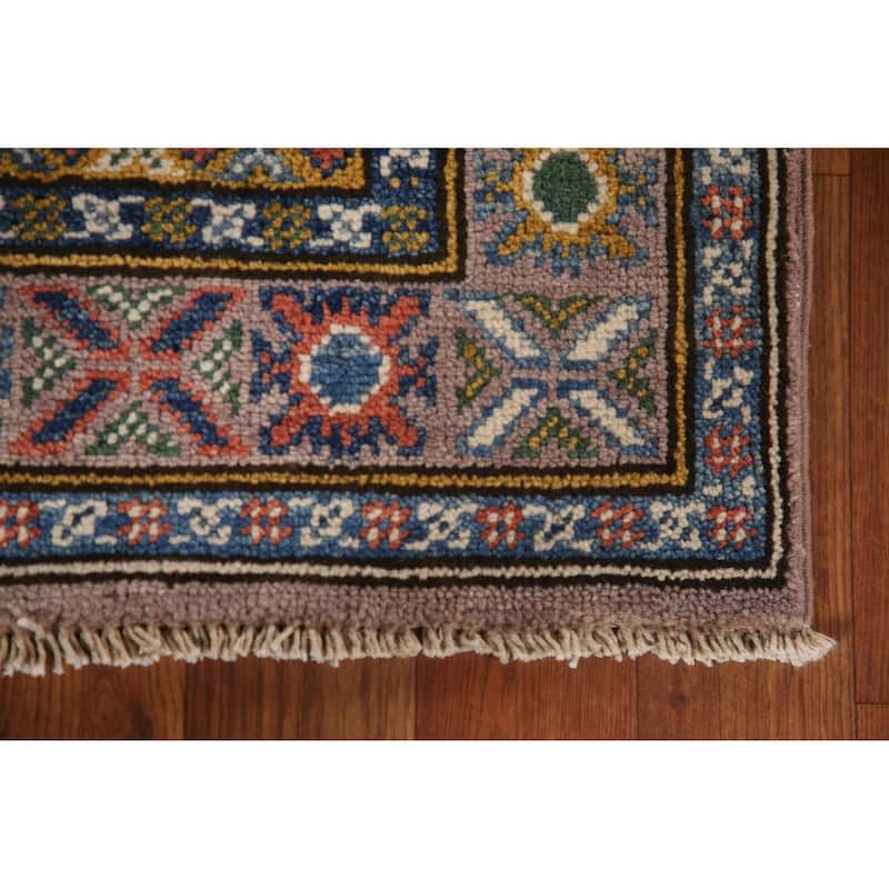 Brown Geometric Kazak Accent Rug Wool Carpet - 2'9" x 4'1"