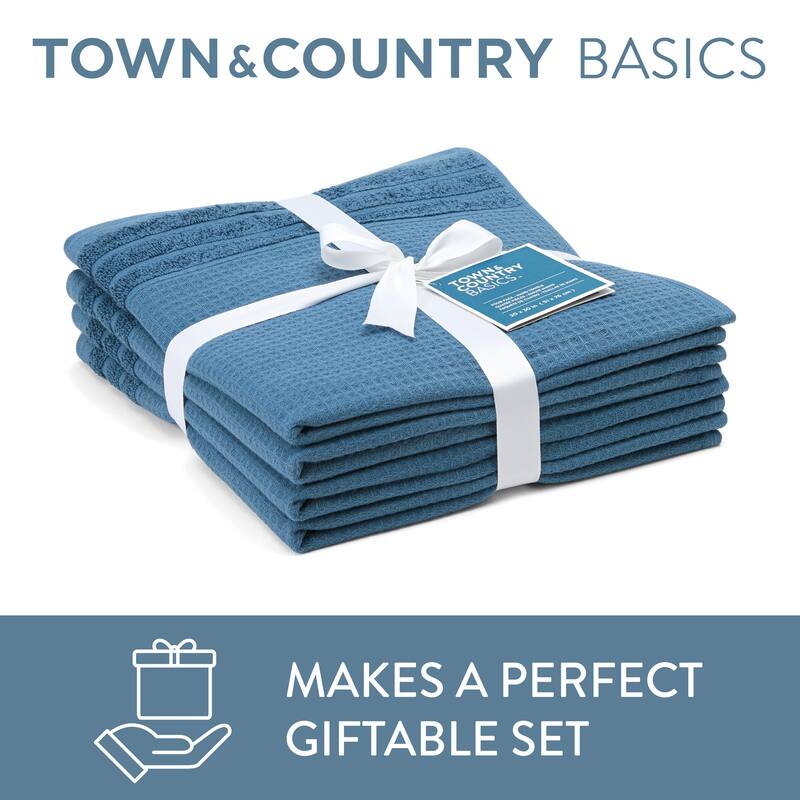TOWN & COUNTRY BASICS 4-Piece Waffle Woven Terry Stripe Washcloth Set, 13x13-Inch, 100% Cotton, Quick Dry - 13"x13"