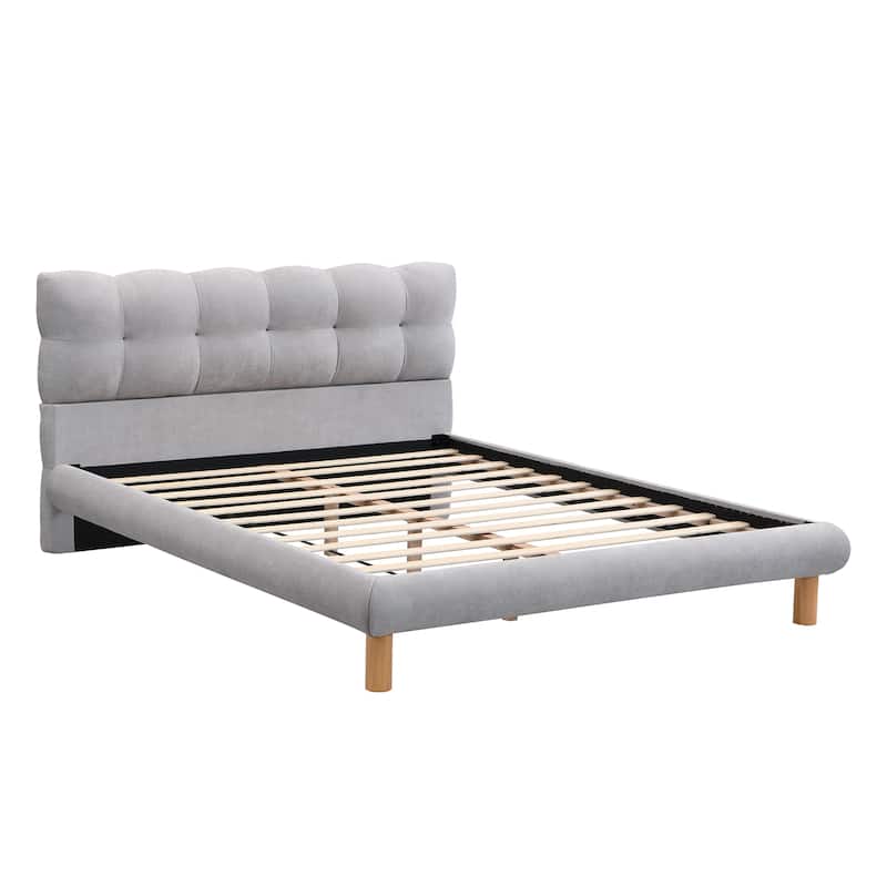 Curved Frame Platform Bed with Cookie-Shape Headboard, Upholstered Bed