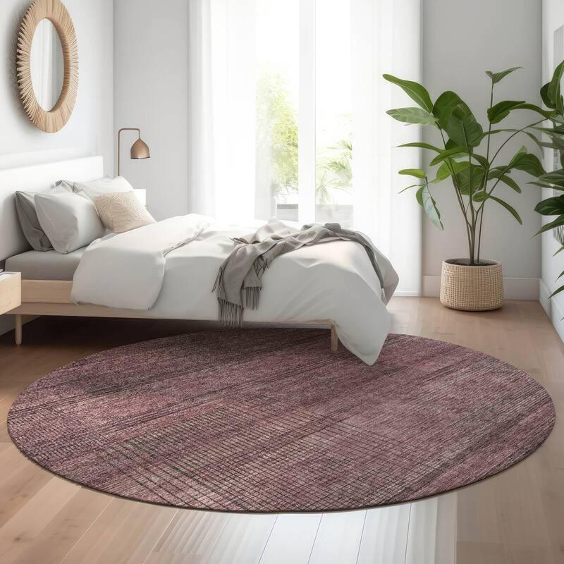 Premium Washable Super Soft Solid Hatches Mayfield Rug - Merlot - 8' x 8' - Round
