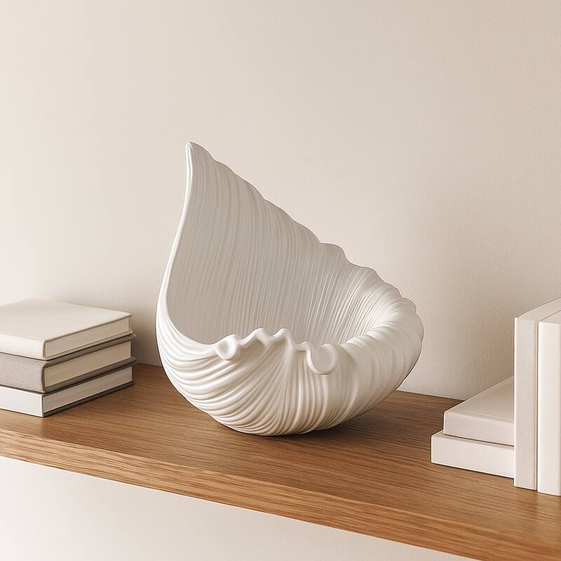 Decorative Ceramic Shell Bowl - 16", White - 16.0"