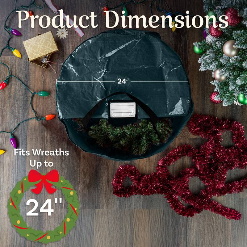 Christmas Wreath Storage Bag - 24-Inch Zippered Tote with Handles by Elf Stor - 24"