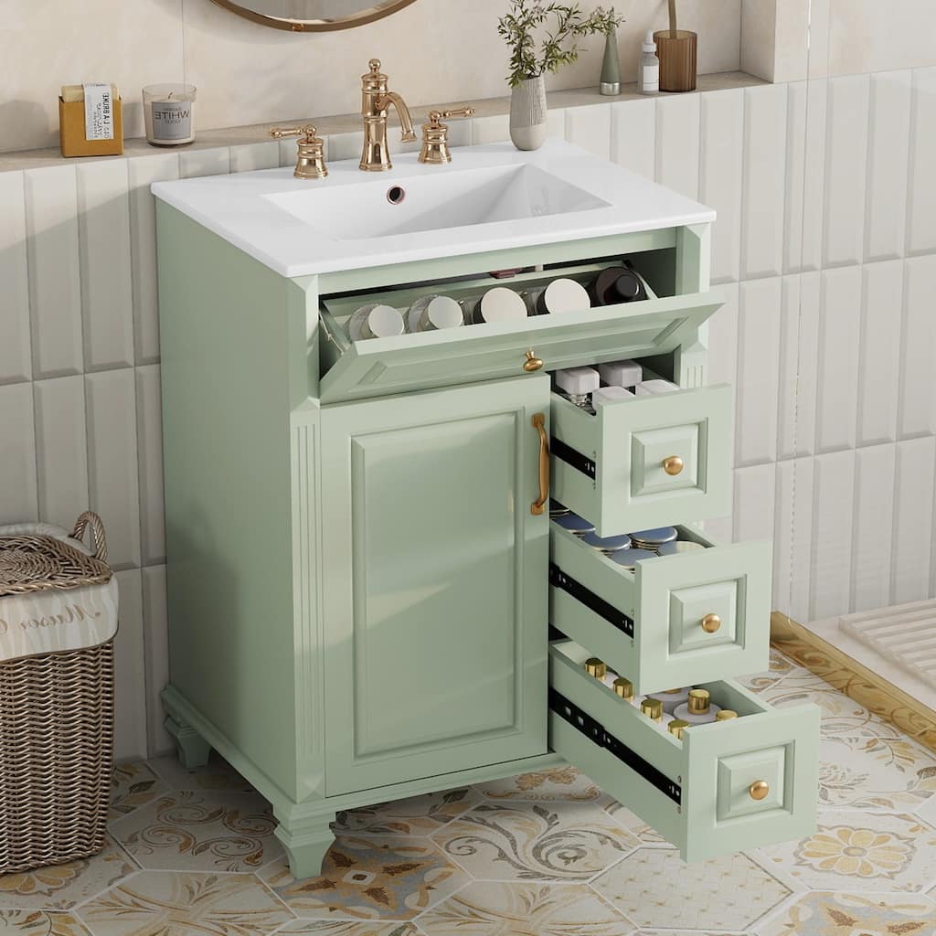 Bathroom Vanity with Ceramic Sink Top, Bathroom Cabinet Base and Ceramic Basin Set