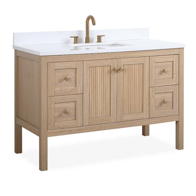 48 Inch Modern Light Oak Single Sink Bathroom Vanity With White Quartz Top