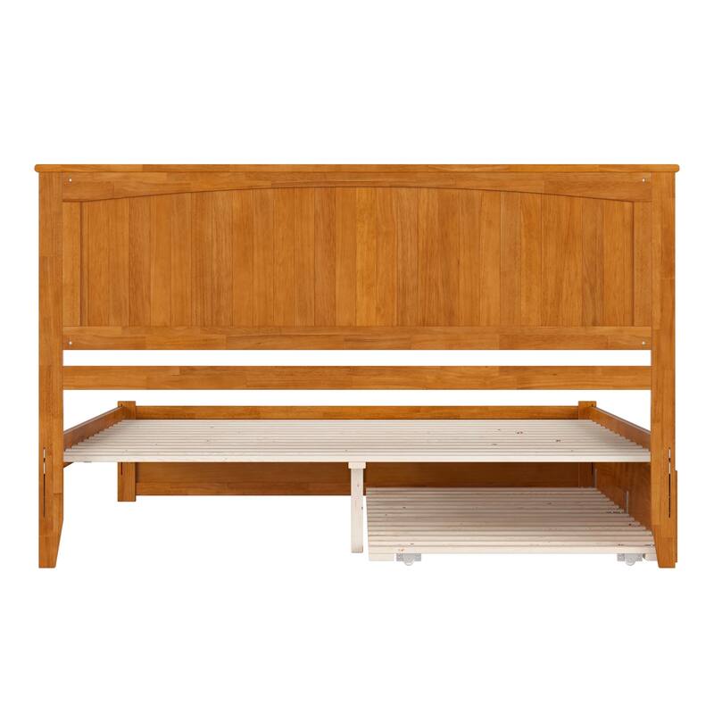 King Size Wood Platform Bed with Trundle - Rococo Romance Style, Light Toffee Finish