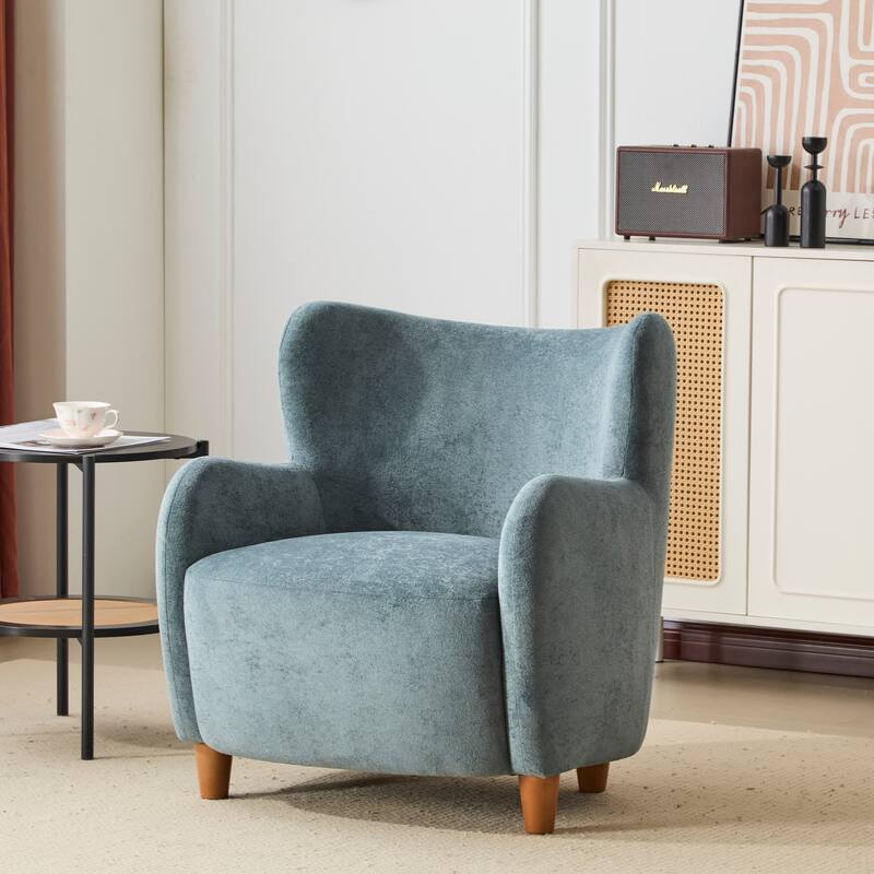 Bacho Fabric Wingback Accent Chair by Christopher Knight Home - Gray Blue + Natural