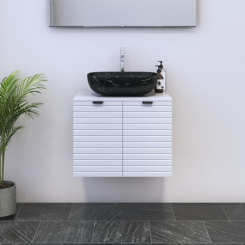 Capri 2D 60 Floating Bathroom Vanity (24" Width) - 18" Vessel Black - White