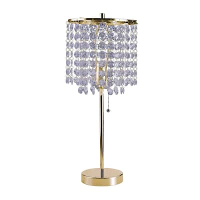 HomeRoots 20" Modern Tall Gold Crystal Chandelier Lamp - 8