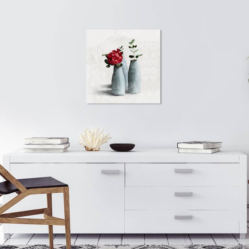 Wynwood Studio Canvas Floral and Botanical Contemporary Floral Vase II Red and Rustic Wall Art Canvas Print - Red, White - 20 x 20