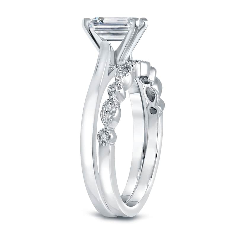 Auriya 14k Gold 1/2ctw Vintage Emerald-cut Solitaire Diamond Engagement Ring Set