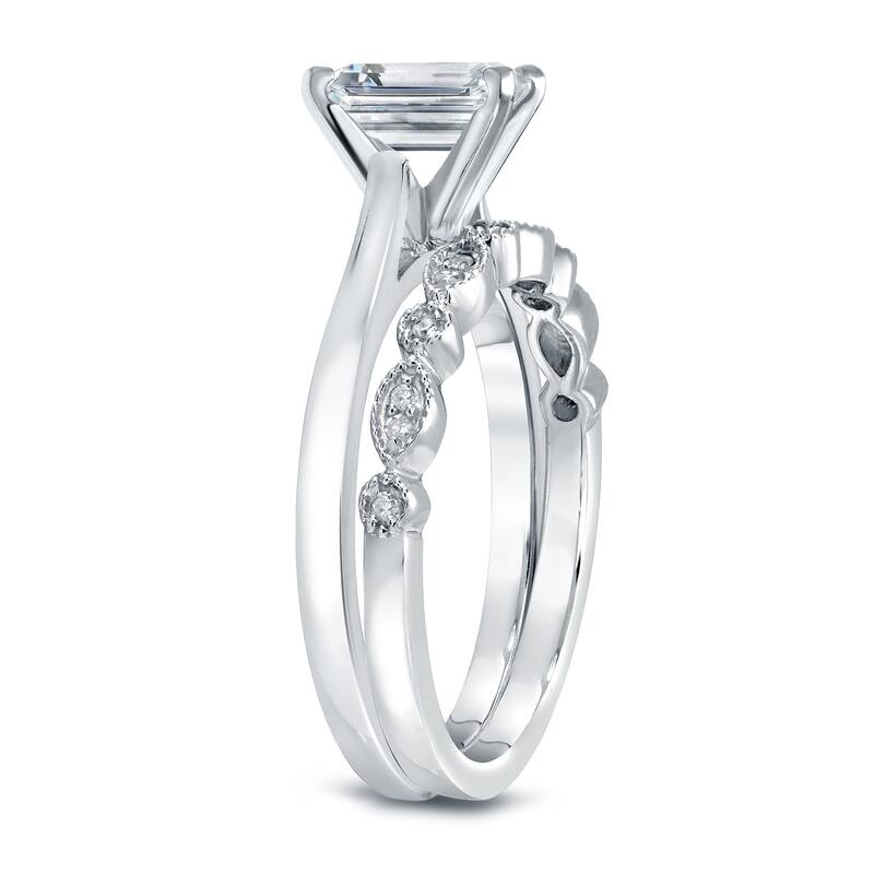 Auriya 14k Gold 1ctw Vintage Emerald-cut Solitaire Diamond Engagement Ring Set