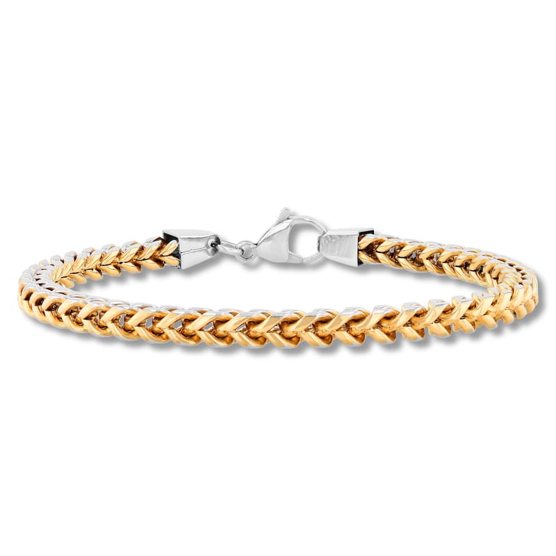 Steel Nation Stainless Steel Yellow Finish Franco Bracelet and Chain Set