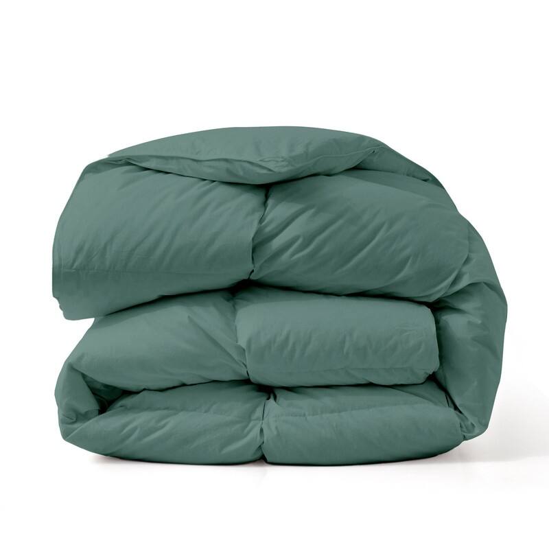 All Season White Goose Feather Down Comforter 100% Cotton Cover with Pintuck Pinch Pleat